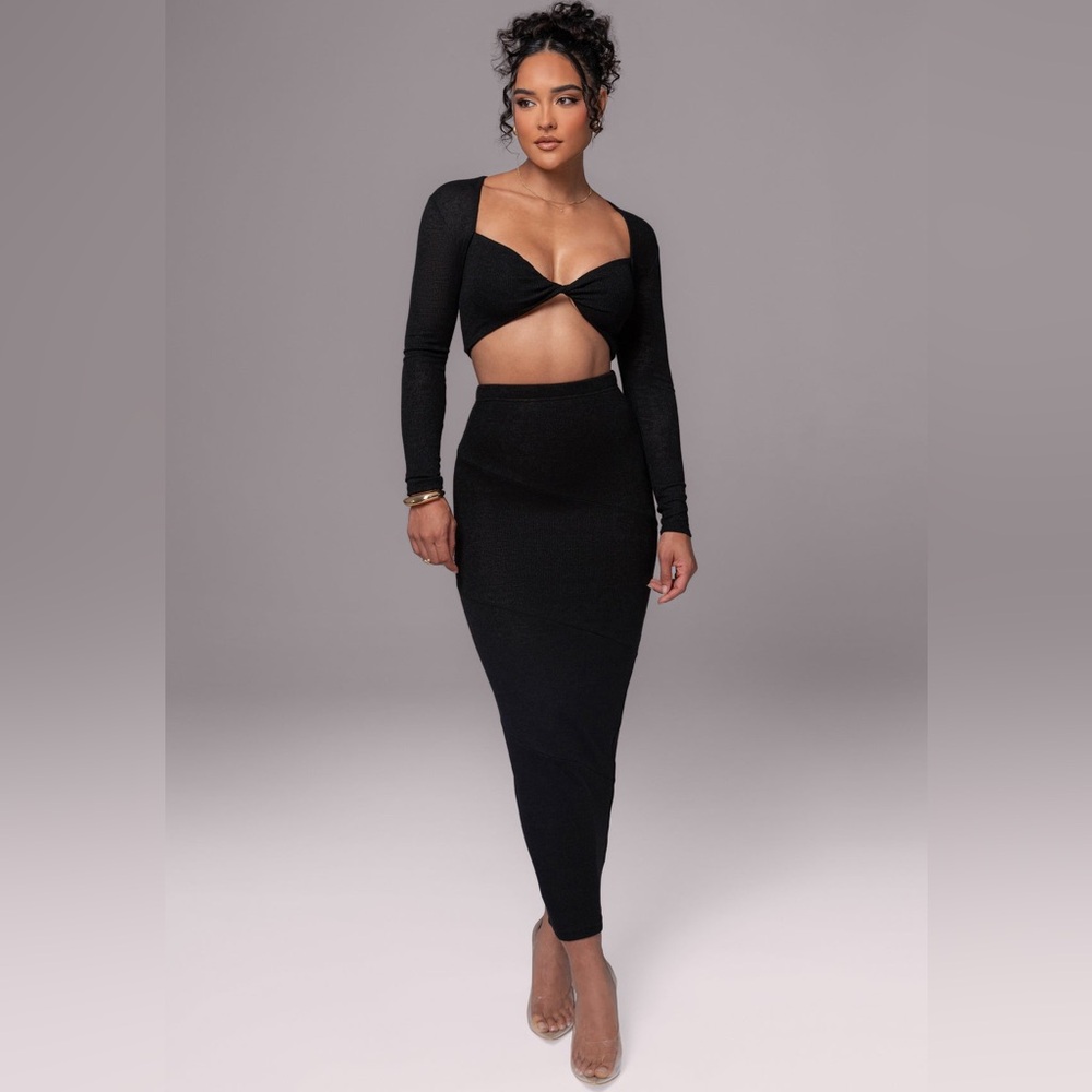 NWT JLUXLABEL Elegant Black Cutout Skirt Set